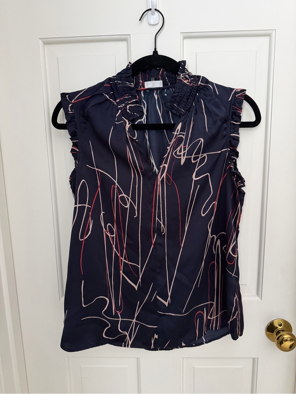 100% Silk Sleeveless Navy Scribble Print Blouse